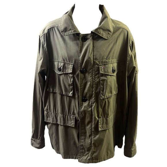 Tommy Hilfiger Military Field Jacket XL Olive Green Collared Vintage Utility - Picture 2 of 16